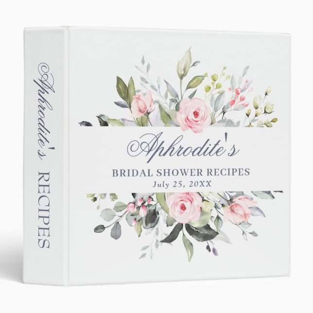 Elegant Watercolor Eucalyptus Bridal Shower Recipe 3 Ring Binder (Front/Spine)