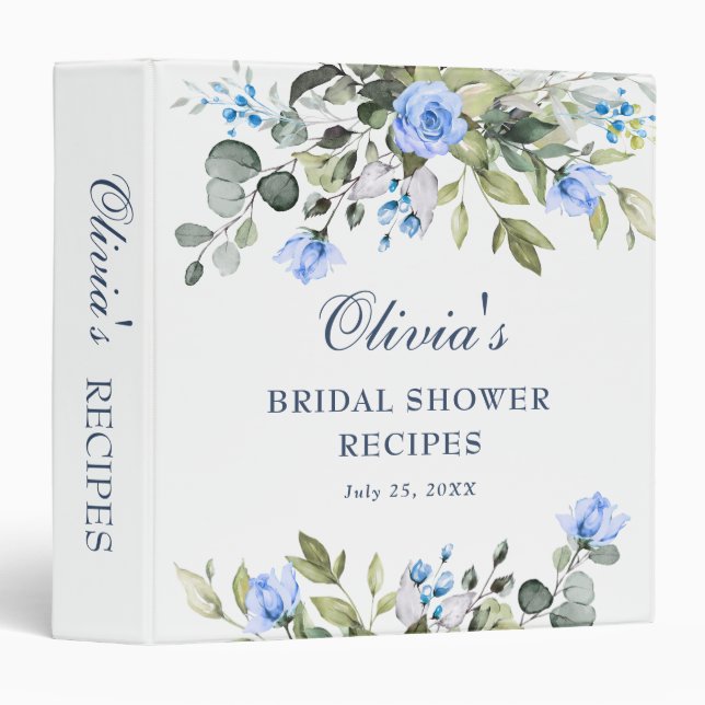 Elegant Watercolor Eucalyptus Bridal Shower Recipe 3 Ring Binder (Front/Spine)