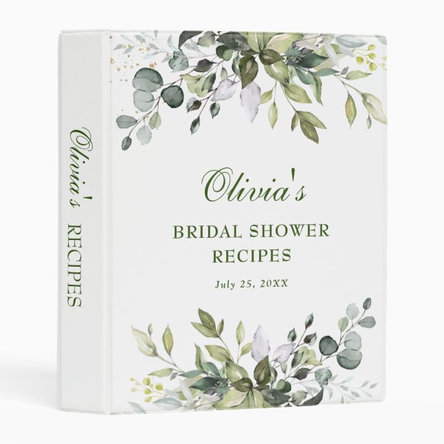Elegant Watercolor Eucalyptus Bridal Shower Recipe Mini Binder (Front/Spine)
