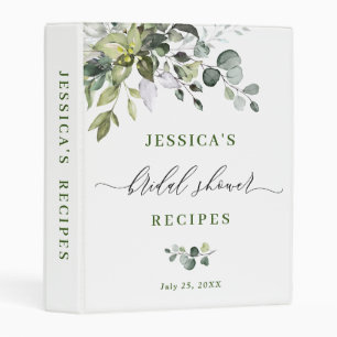 Elegant Watercolor Eucalyptus Bridal Shower Recipe Mini Binder