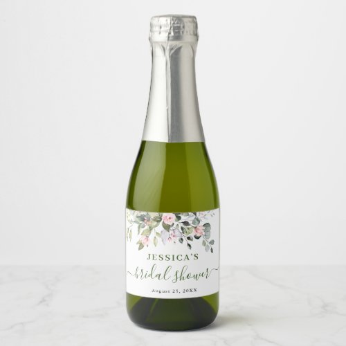 Elegant Watercolor Eucalyptus Bridal Shower Sparkling Wine Label