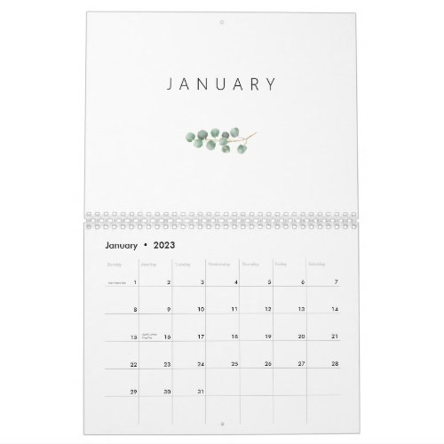 Elegant Watercolor Eucalyptus Calendar