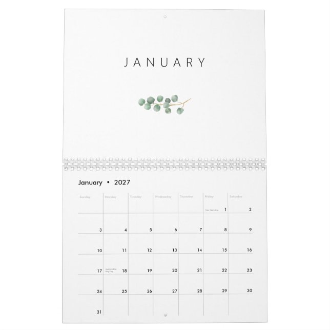 Elegant Watercolor Eucalyptus Calendar (Jan 2027)