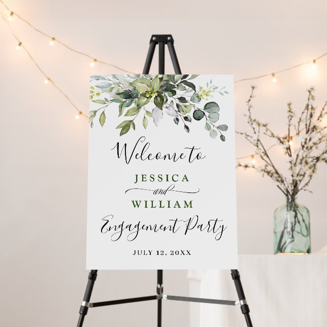 Elegant Watercolor Eucalyptus ENGAGEMENT PARTY Foam Board (In Situ (Stand))