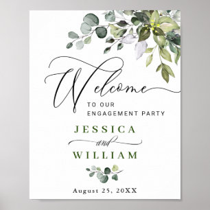 Elegant Watercolor Eucalyptus Engagement Party Poster