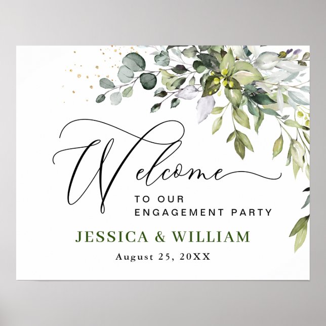 Elegant Watercolor Eucalyptus ENGAGEMENT PARTY Poster (Front)