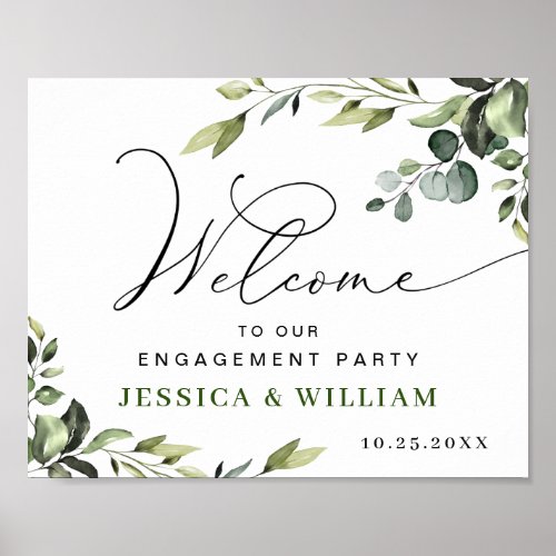 Elegant Watercolor Eucalyptus Engagement Party Poster