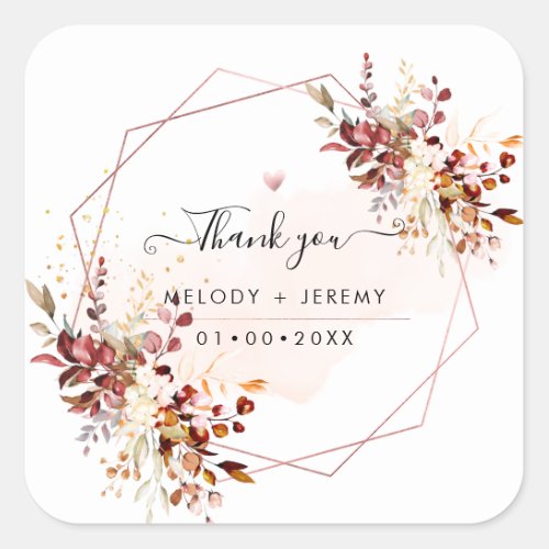 Elegant Watercolor Eucalyptus Fall Thank You  Square Sticker