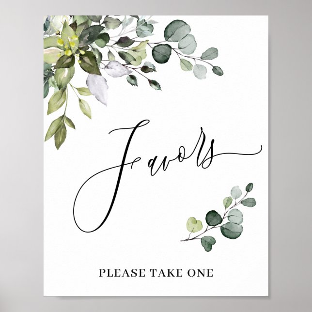 Elegant Watercolor Eucalyptus Favors Wedding Sign (Front)