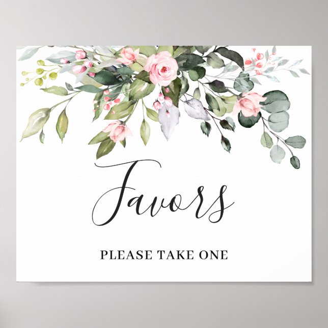 Elegant Watercolor Eucalyptus Favors Wedding Sign (Front)