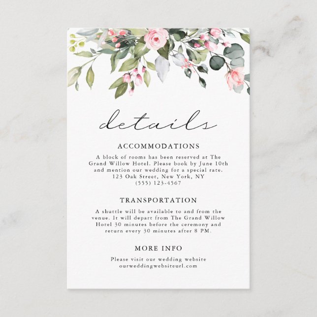 Elegant Watercolor Eucalyptus Floral Wedding Enclosure Card (Front)
