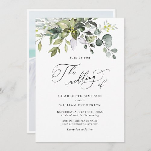 Elegant Watercolor Eucalyptus Floral Wedding PHOTO Invitation
