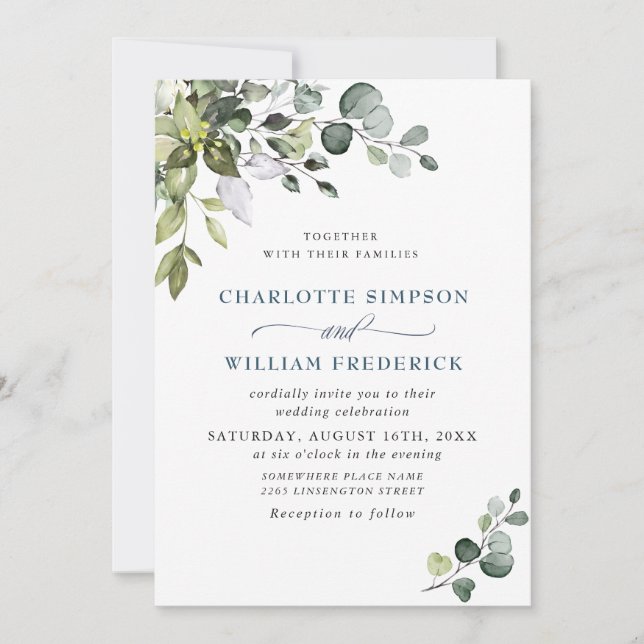 Elegant Watercolor Eucalyptus Floral Wedding PHOTO Invitation (Front)
