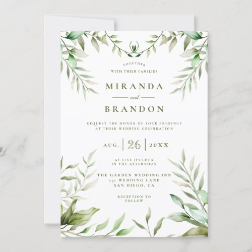 Elegant Watercolor Eucalyptus Foliage Wedding Invitation