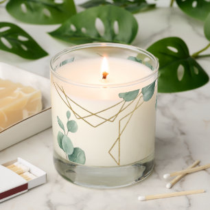 Elegant Watercolor Eucalyptus & Gold Geometric Flo Scented Candle