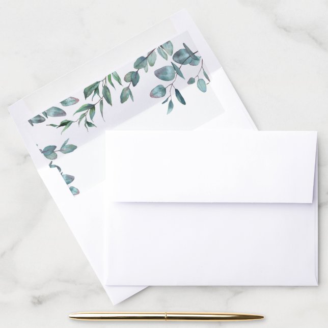 Elegant Watercolor Eucalyptus Greenery Envelope Liner (Desk)