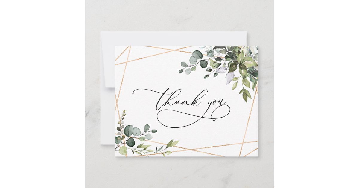 Elegant Watercolor Eucalyptus Greenery Gold Thank You Card | Zazzle