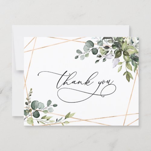 Elegant Watercolor Eucalyptus Greenery Gold Thank You Card