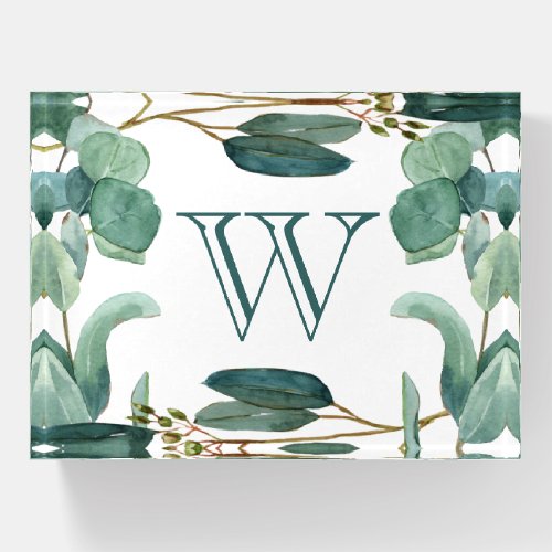 Elegant Watercolor Eucalyptus Greenery Monogrammed Paperweight