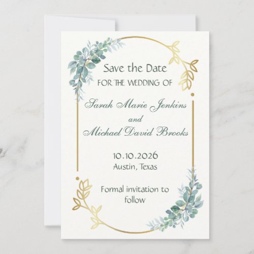 Elegant Watercolor Eucalyptus Greenery Save The Date