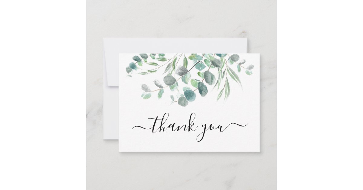 Elegant Watercolor Eucalyptus Greenery Script Thank You Card | Zazzle