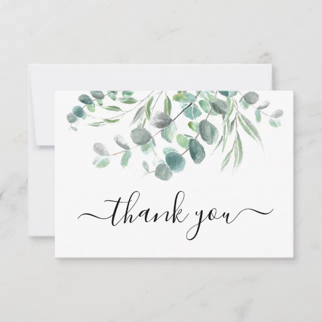 Elegant Watercolor Eucalyptus Greenery Script Thank You Card | Zazzle
