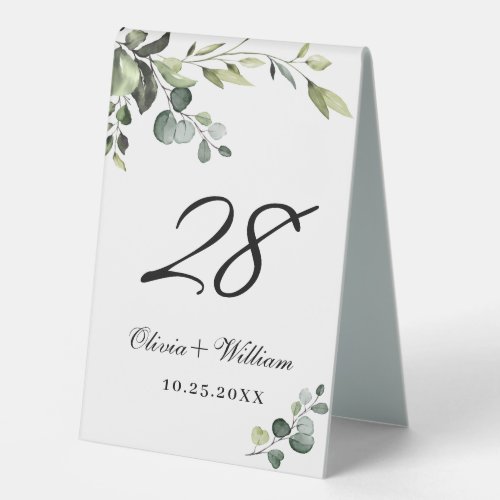 Elegant Watercolor Eucalyptus Greenery Table Tent Sign