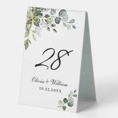 Elegant Watercolor Eucalyptus Greenery Table Tent  Table Tent Sign