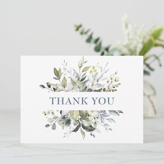 Elegant Watercolor Eucalyptus Greenery Thank You Card (Standing Front)