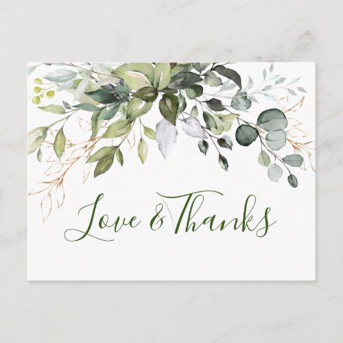 Elegant Watercolor Eucalyptus Greenery Thank You Postcard