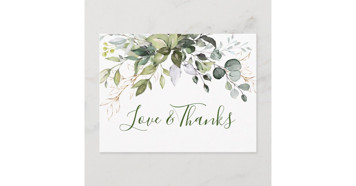 Elegant Watercolor Eucalyptus Greenery Thank You Postcard | Zazzle