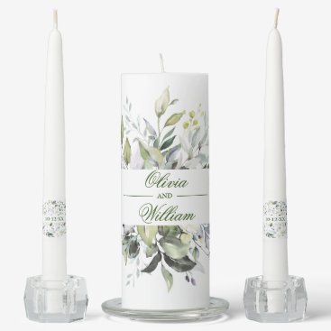 Elegant Watercolor Eucalyptus Greenery Unity Candle Set