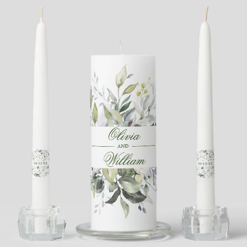 Elegant Watercolor Eucalyptus Greenery Unity Candle Set