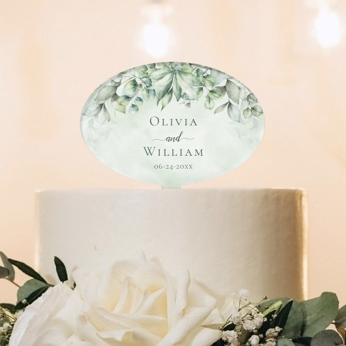 Elegant Watercolor Eucalyptus Greenery Wedding Cake Topper