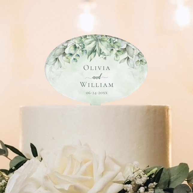 Elegant Watercolor Eucalyptus Greenery Wedding Cake Topper (Creator Uploaded)