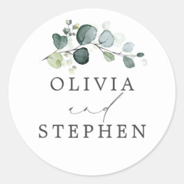 Elegant Watercolor Eucalyptus Greenery Wedding Classic Round Sticker