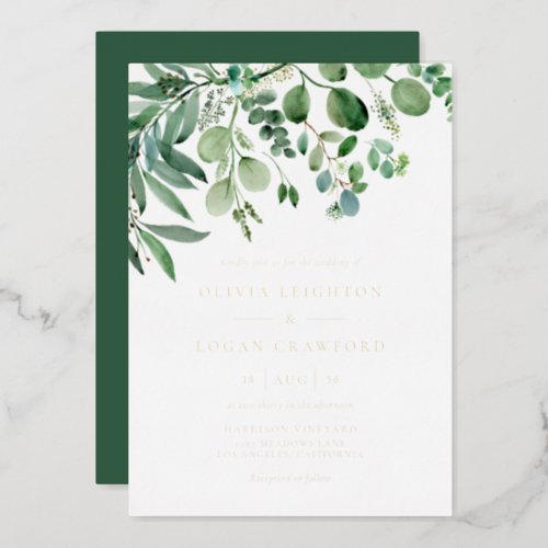 Elegant Watercolor Eucalyptus Greenery Wedding Foil Invitation