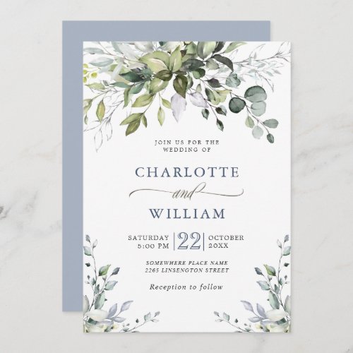 Elegant Watercolor Eucalyptus Greenery Wedding Inv Invitation