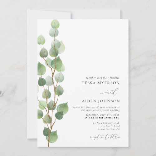 Elegant Watercolor Eucalyptus Greenery Wedding Invitation