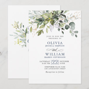 Elegant Watercolor Eucalyptus Greenery Wedding Invitation