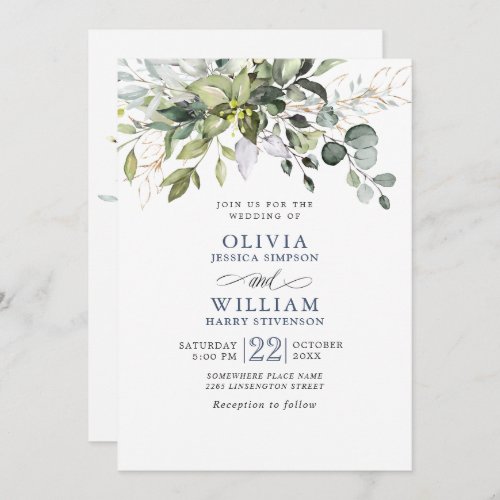 Elegant Watercolor Eucalyptus Greenery Wedding Invitation