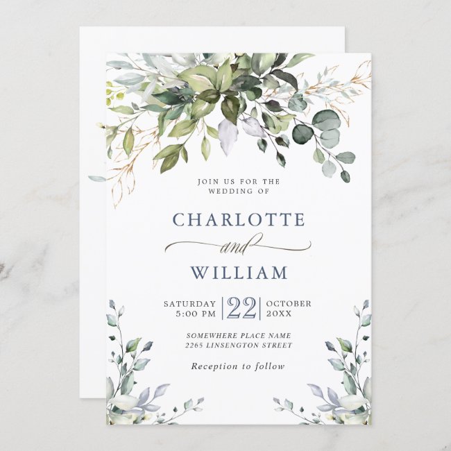 Elegant Watercolor Eucalyptus Greenery Wedding Invitation