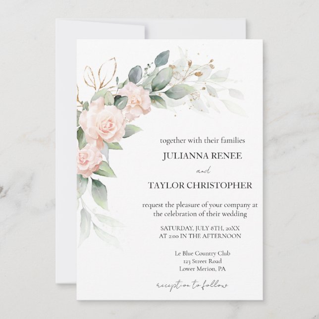Elegant Watercolor Eucalyptus Greenery Wedding  Invitation (Front)