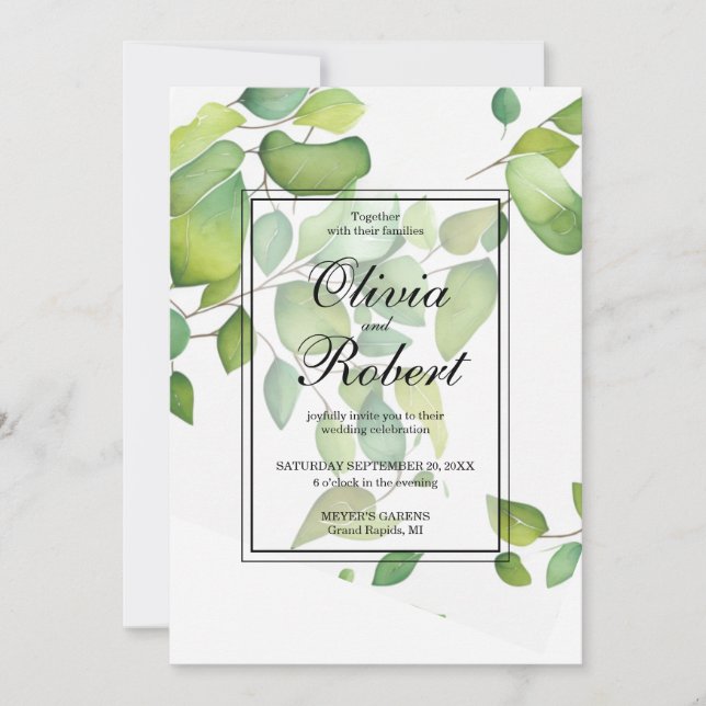 Elegant Watercolor eucalyptus greenery wedding Invitation (Front)