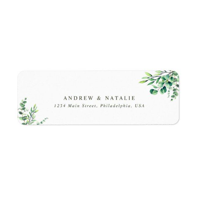 Elegant Watercolor Eucalyptus Greenery Wedding Label (Front)