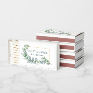 Elegant Watercolor Eucalyptus Greenery Wedding Matchboxes