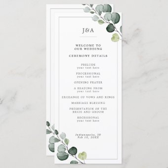 Elegant Watercolor Eucalyptus Greenery Wedding Program | Zazzle