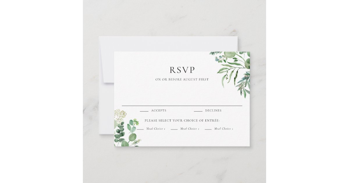 Elegant Watercolor Eucalyptus Greenery Wedding RSVP Card | Zazzle