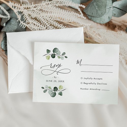 Elegant Watercolor Eucalyptus Greenery Wedding RSVP Card