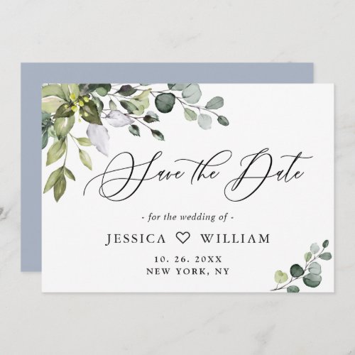 Elegant Watercolor Eucalyptus Greenery Wedding Save The Date